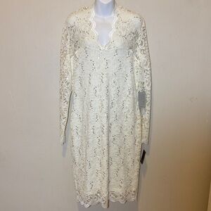 MARINA Cream Lace Long-Sleeve Sheath Dress